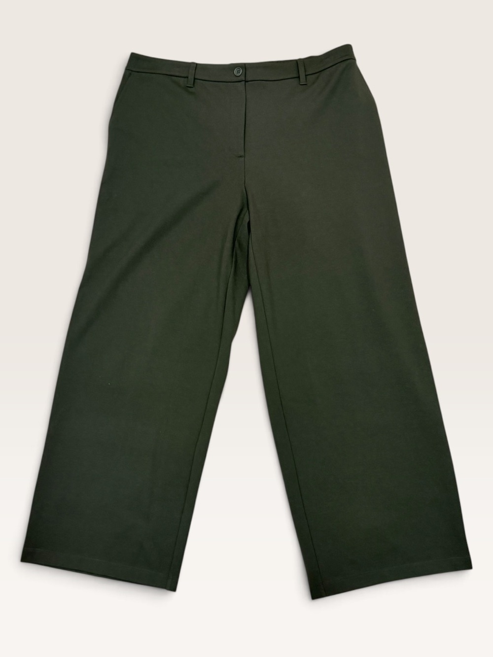 NWT Eileen Fisher XL Woodland Green Washable Flex Ponte Wide Trouser Pant $218